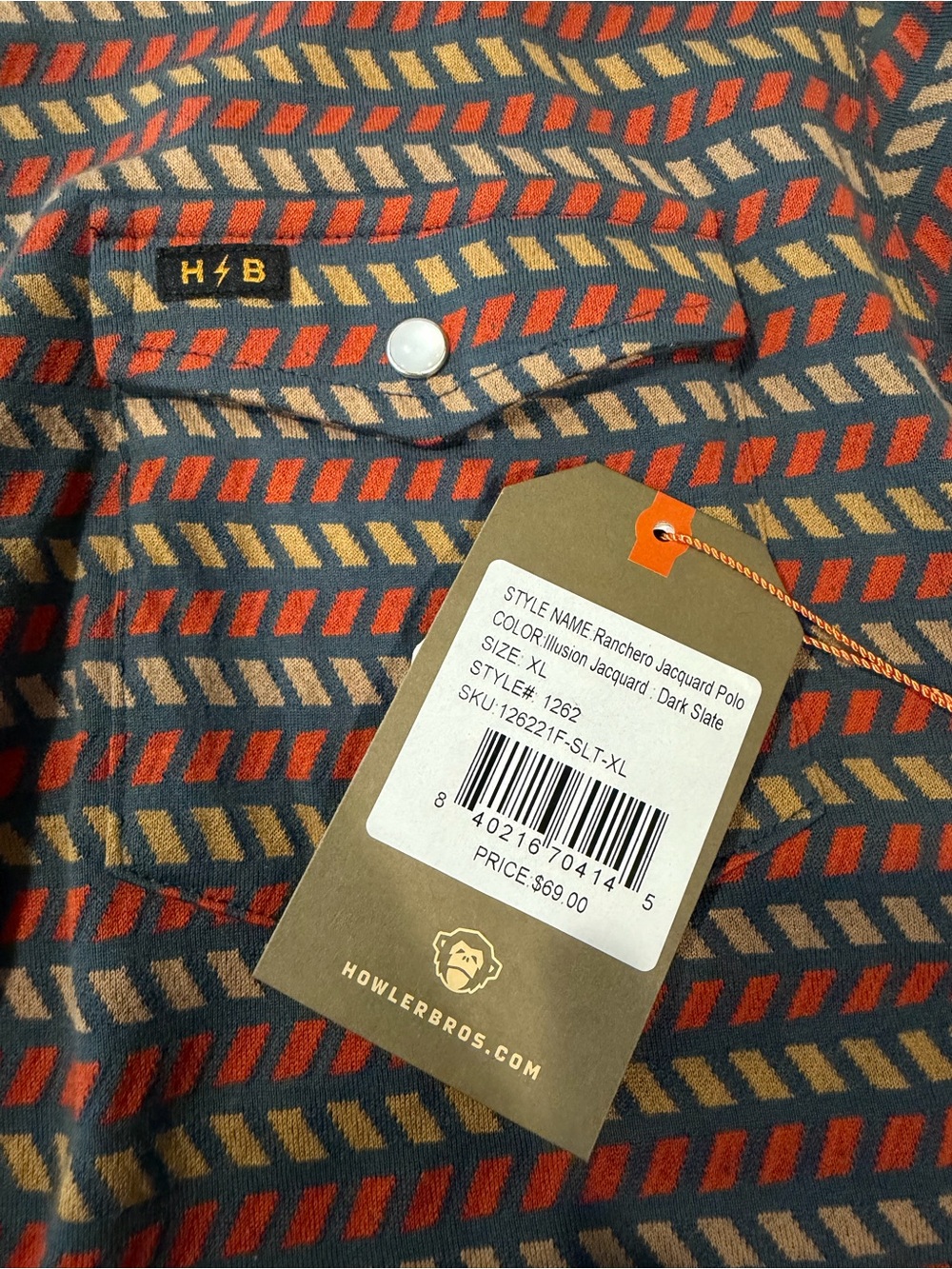 Howler Brothers Men's Blue & Orange Patterned Polo - Picture 3 of 3